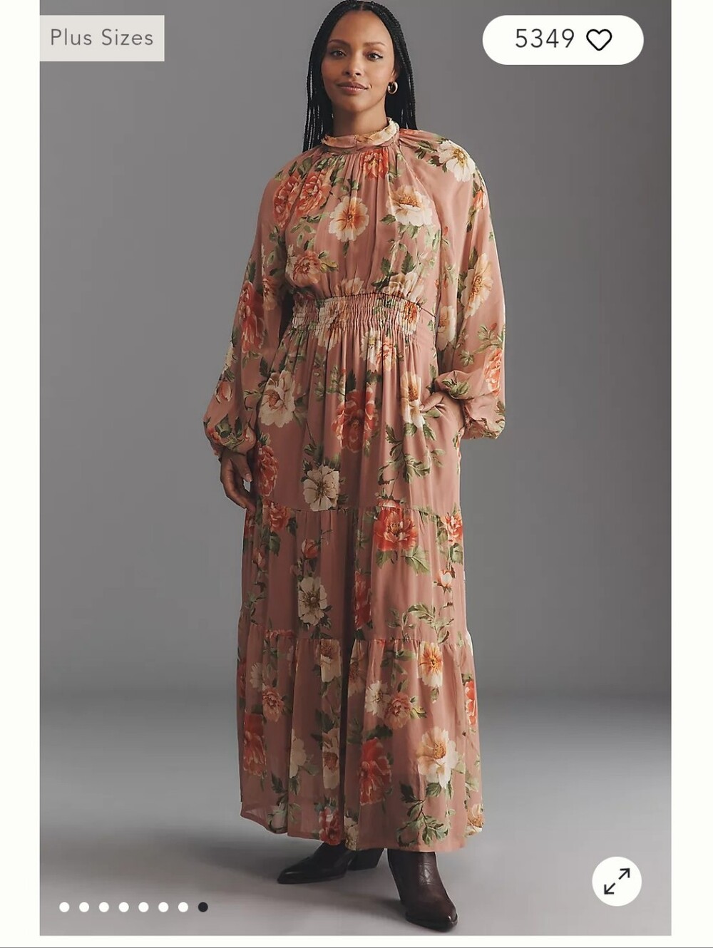 Antropologie Somerset Floral Pink  Long-Sleeve Mock-Neck Chiffon Maxi Dress XL - Picture 8 of 9